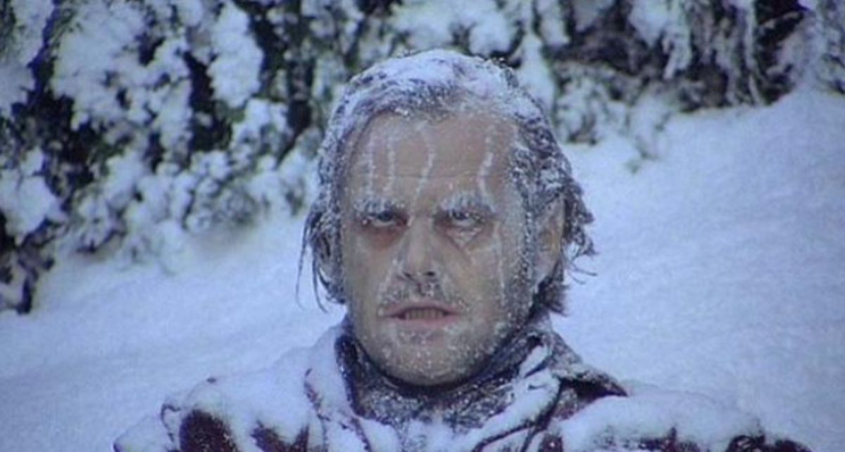 Jack Nicholson frozen in snow meme representing winter vagina