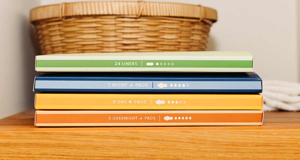 Stack of joni plastic free disposable period care packages