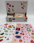 Retro Period Care Bundle with stickers and organizer for tampons and pads, perfect for all ages.