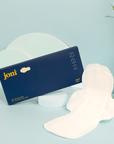 joni organic menstrual pads packaging with one pad displayed, designed for comfort and absorbency during postpartum care.
