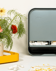 joni model A open dispenser for period products sits on a countertop
