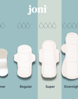 joni organic bamboo pad size comparison chart