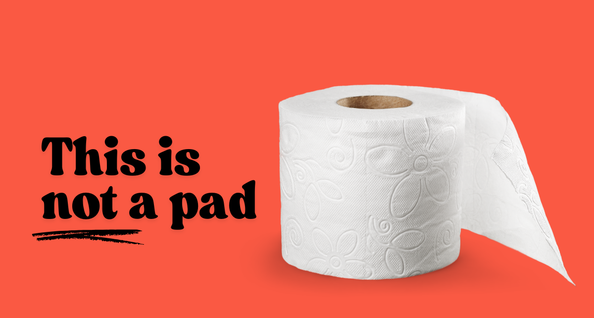 A roll of toilet paper with the text, this is not a pad