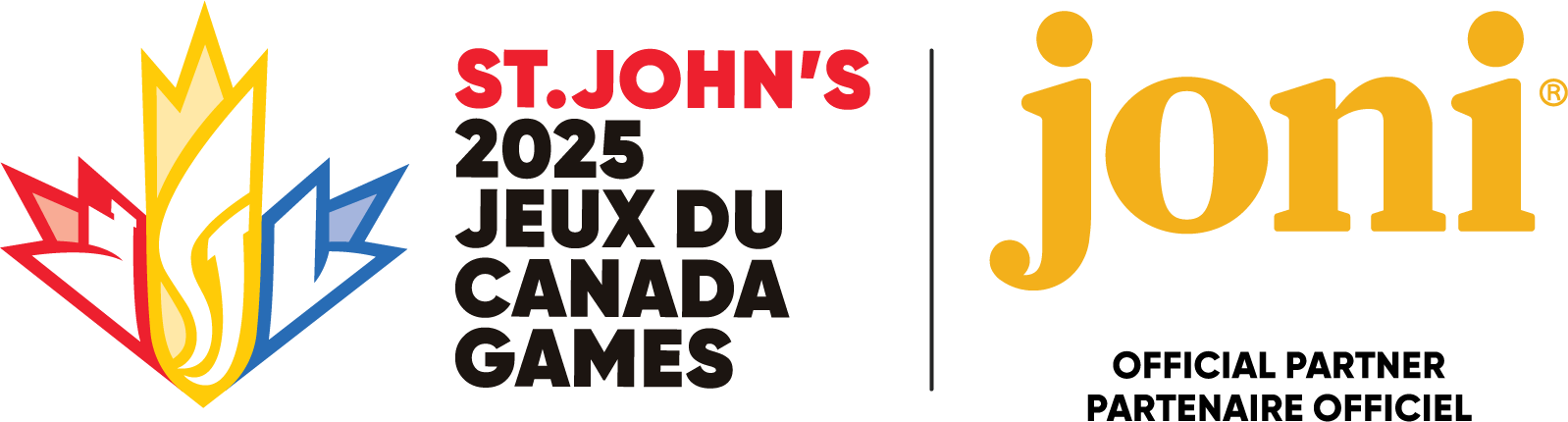Logo for St. John's 2025 Jeux du Canada Games with 'joni' as the official partner.